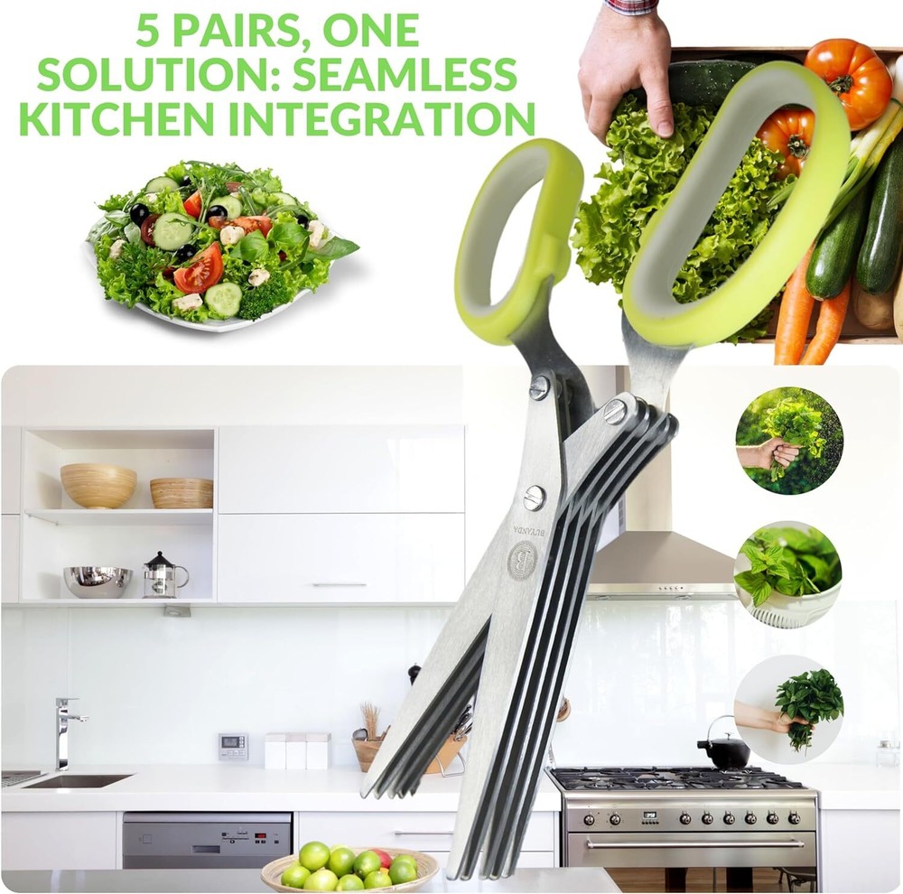 Multipurpose Kitchen Chopping Shear Herb Scissors Set with 5 Blades and Cover