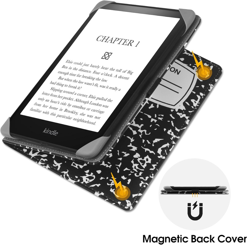 Universal Case for 6" Ereaders, Folio Leather Stand Cover with Handstrap Compati