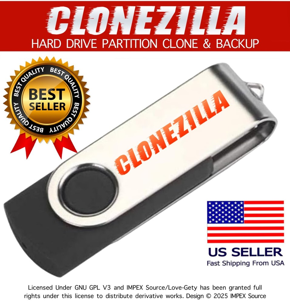 Clonezilla Bootable USB Drive Image, Restore, Backup, Clone - For Windows/Linux