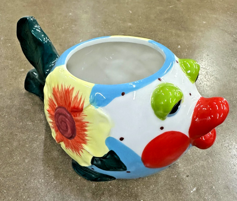 Blue Sky Ceramic Fish 8“ Planter, Multi Color