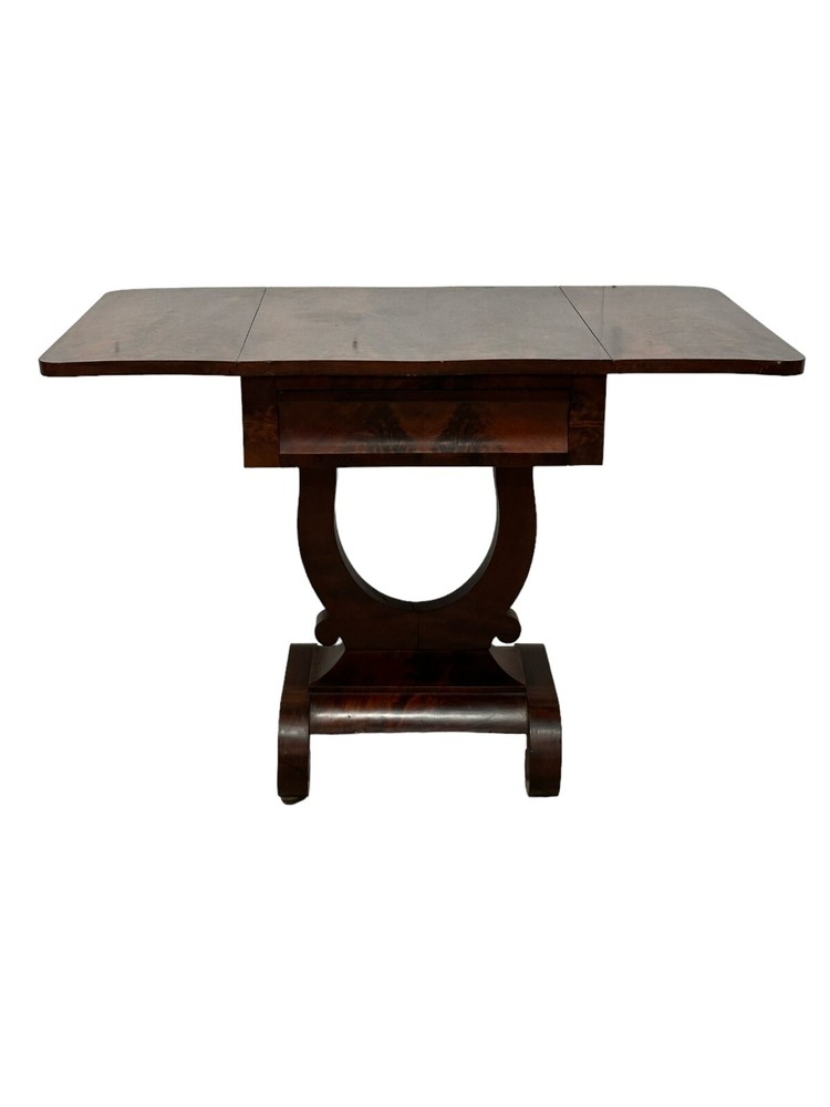 antique flame mahogany table empire classical drop leaf work night stand
