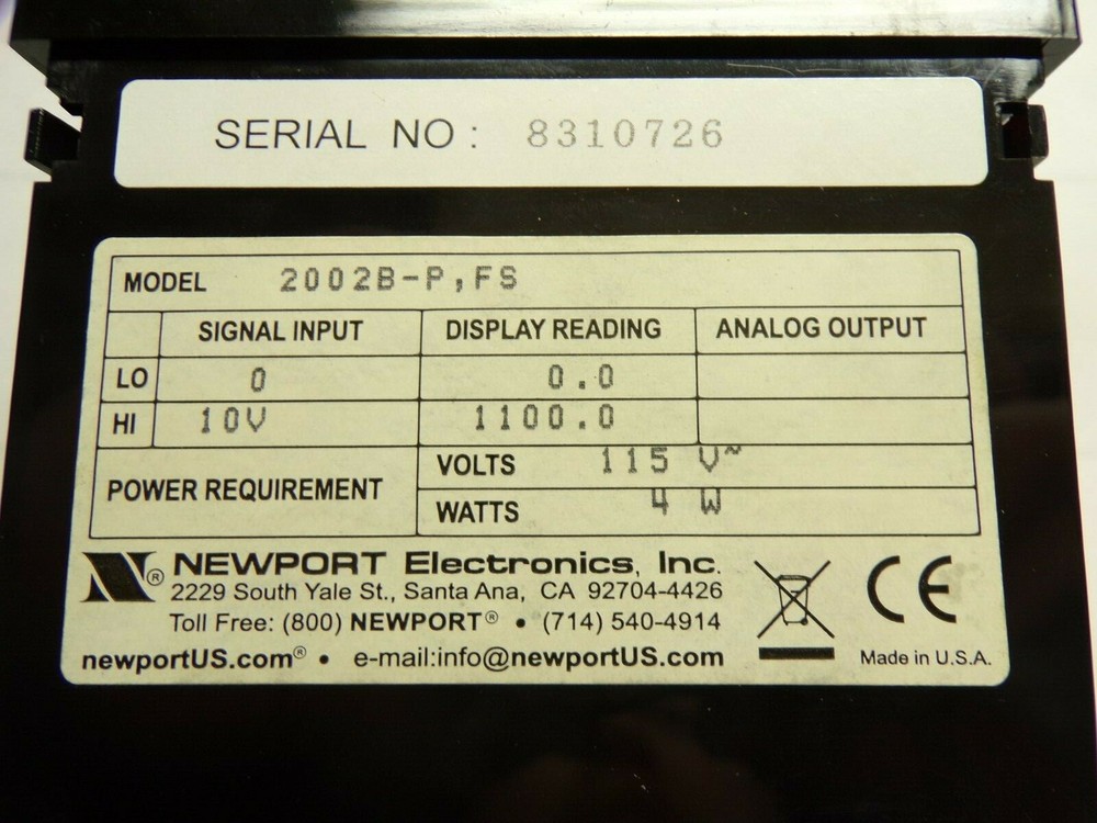 NEWPORT DIGITAL PROCESS PANEL METER 115V 2002B-P FS