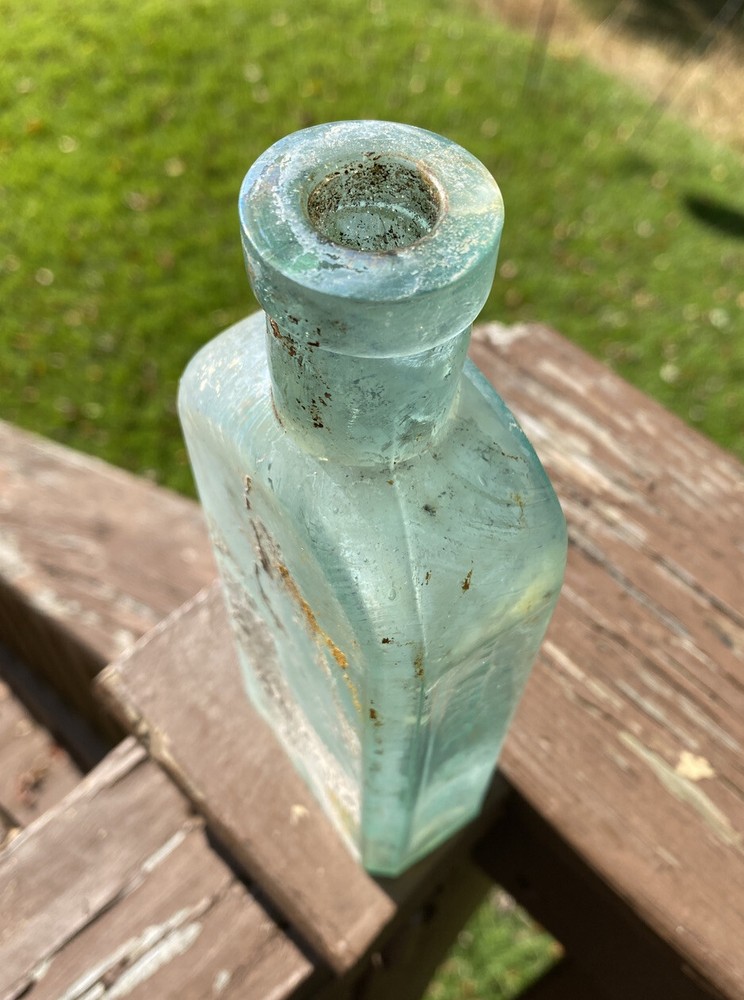 Three In One Oil Co, Blown Aqua Bottle