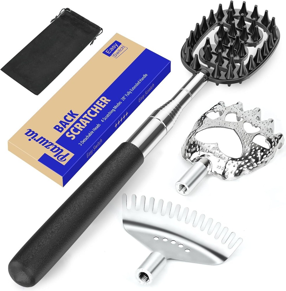 Oversized Back Scratcher with 3 Detachable Heads, Stocking Stuffer for Black