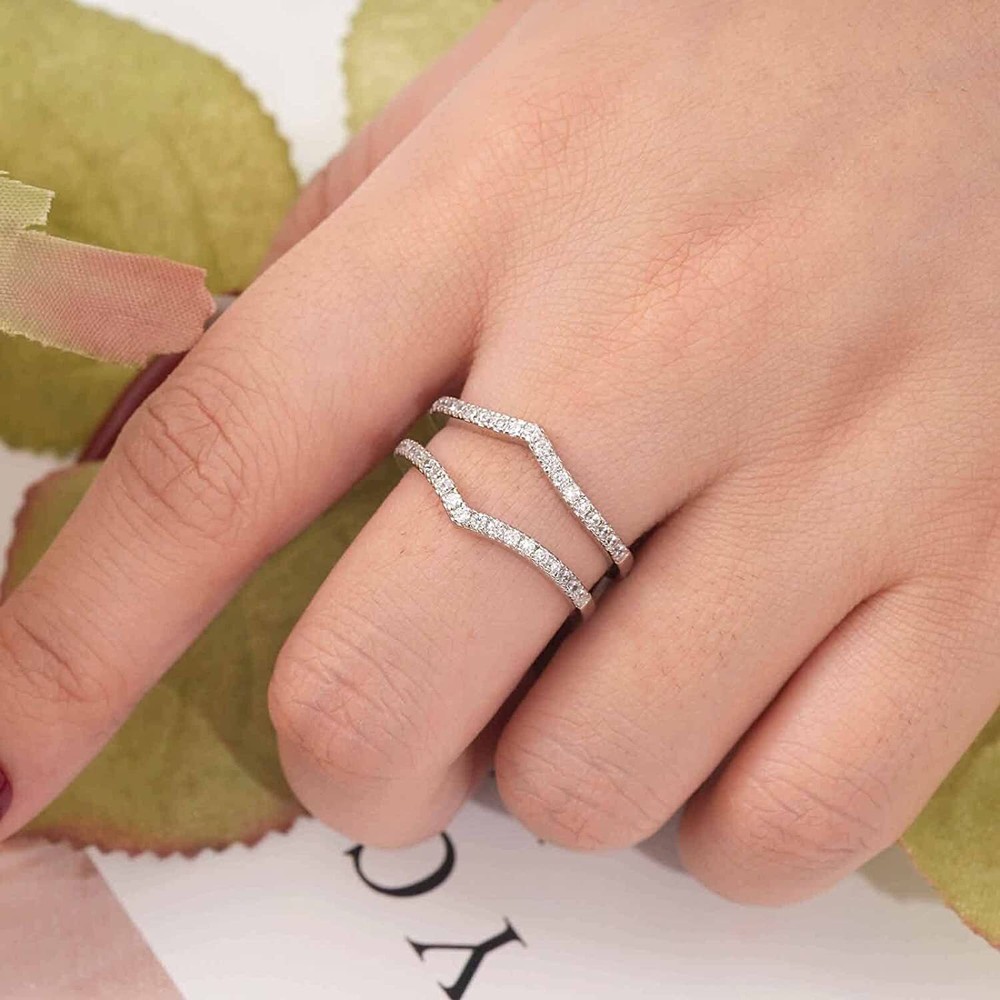 Adjustable V-shape Wedding Anniversary Band Ring Enhancer Wrap Sterling Silver