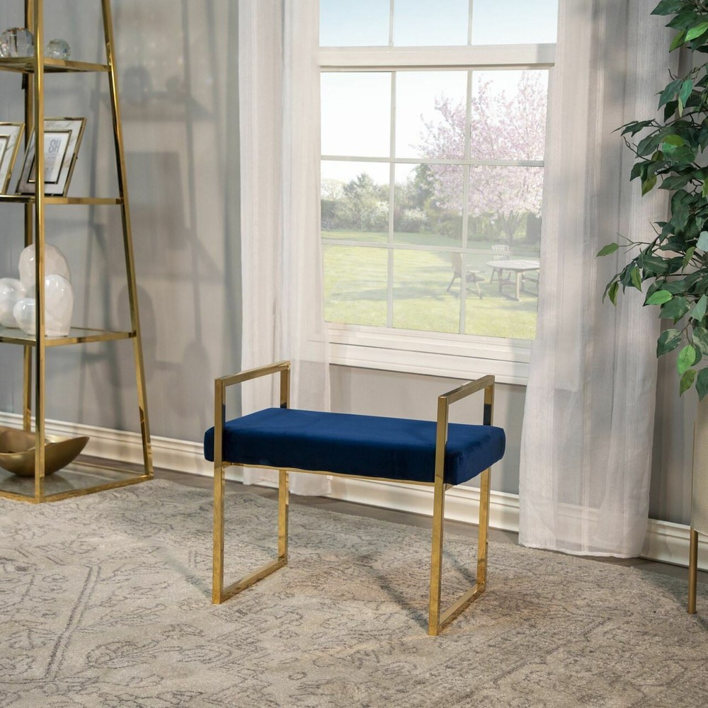 Navy and Gold Velvet Bench