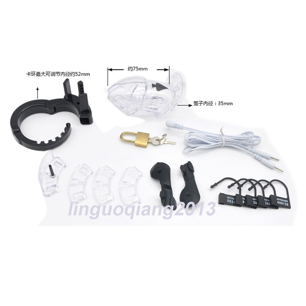 Electro Male Chastity Device Adjustable Cuff E-stim Ring Locking Belt Cage
