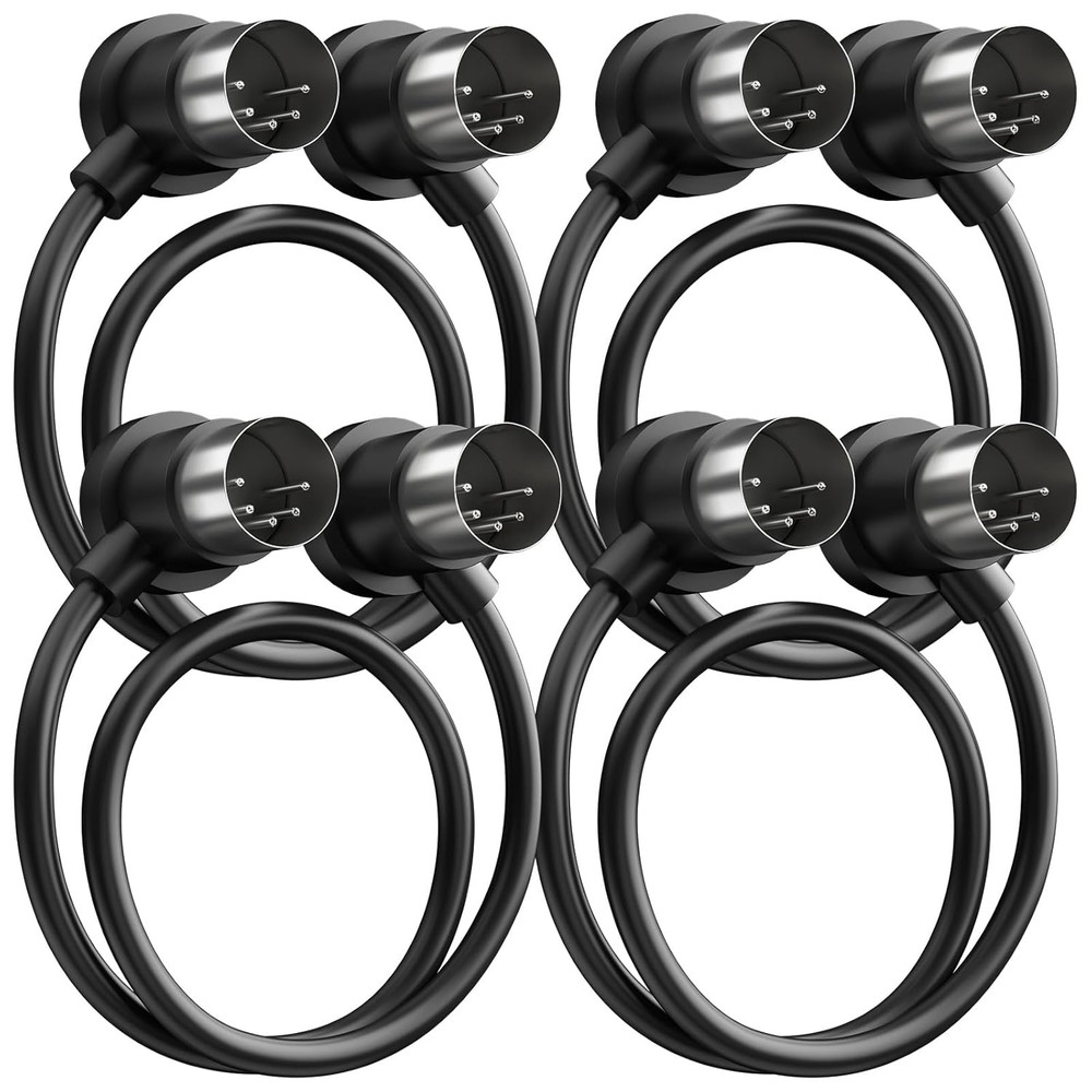 4 Pack Premium Right Angle MIDI Cable 3FT, Low Profile for Saving Space MIDI Cab