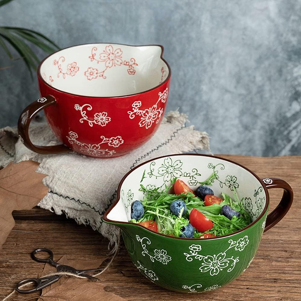 Gaolinci Cherry Blossom Pattern Kitchen Ceramic Mixing Bowl, 1 Quart Large Bowl,