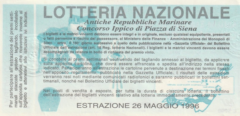 TICKET - NATIONAL LOTTERY - DRAW 29/05/1996