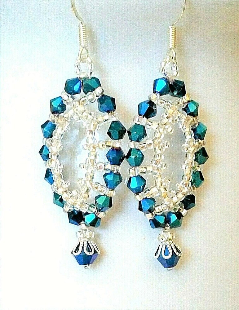 Handmade Cobalt Marquise Beaded Earrings