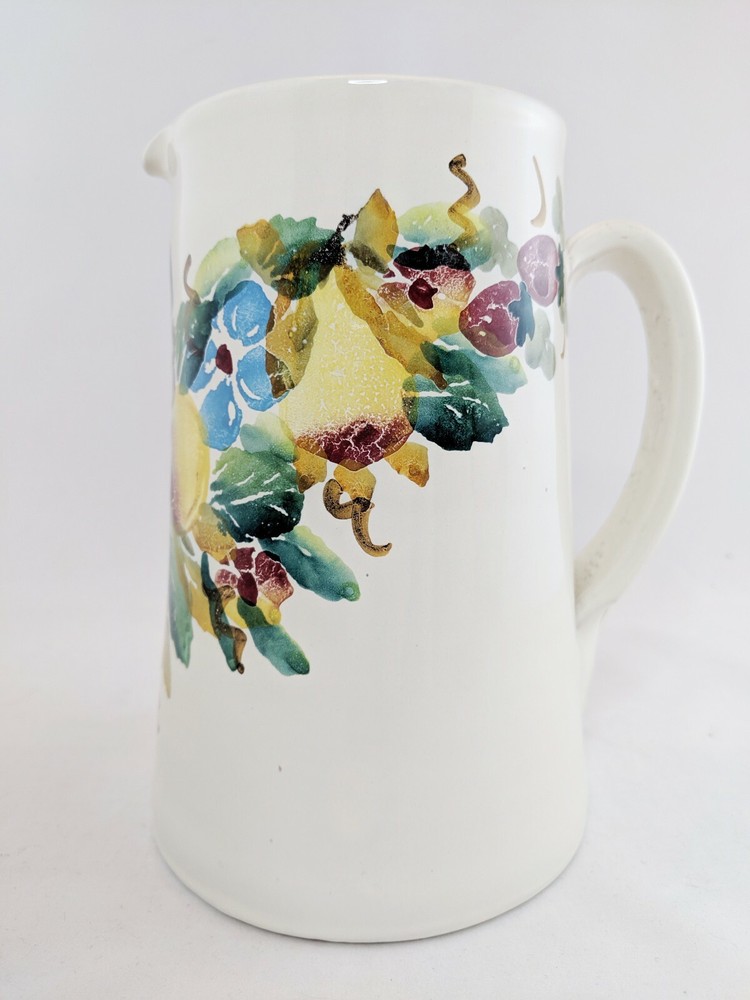 Pier 1 Earthenware Pitcher Pears Grapes Vine Italy Handpainted Rustic