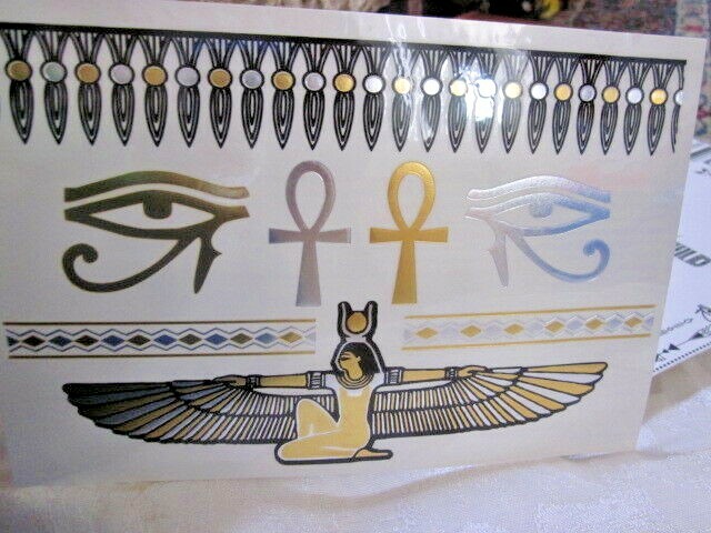 Wild Flash Tattoos Egyptian Authentic Metallic Temporary Waterproof 4 Sheets