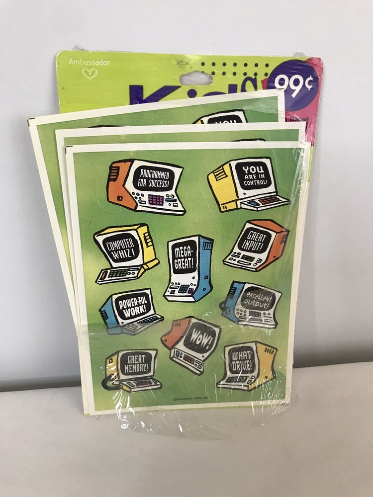 Vintage 80's Desktop Computer Stickers 3 Sheets "Great Input, Wow, What Drive!"
