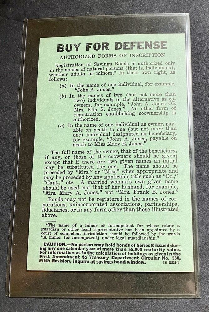 War Savings Bonds Application WWII Era Form 920 ( May 1943 )