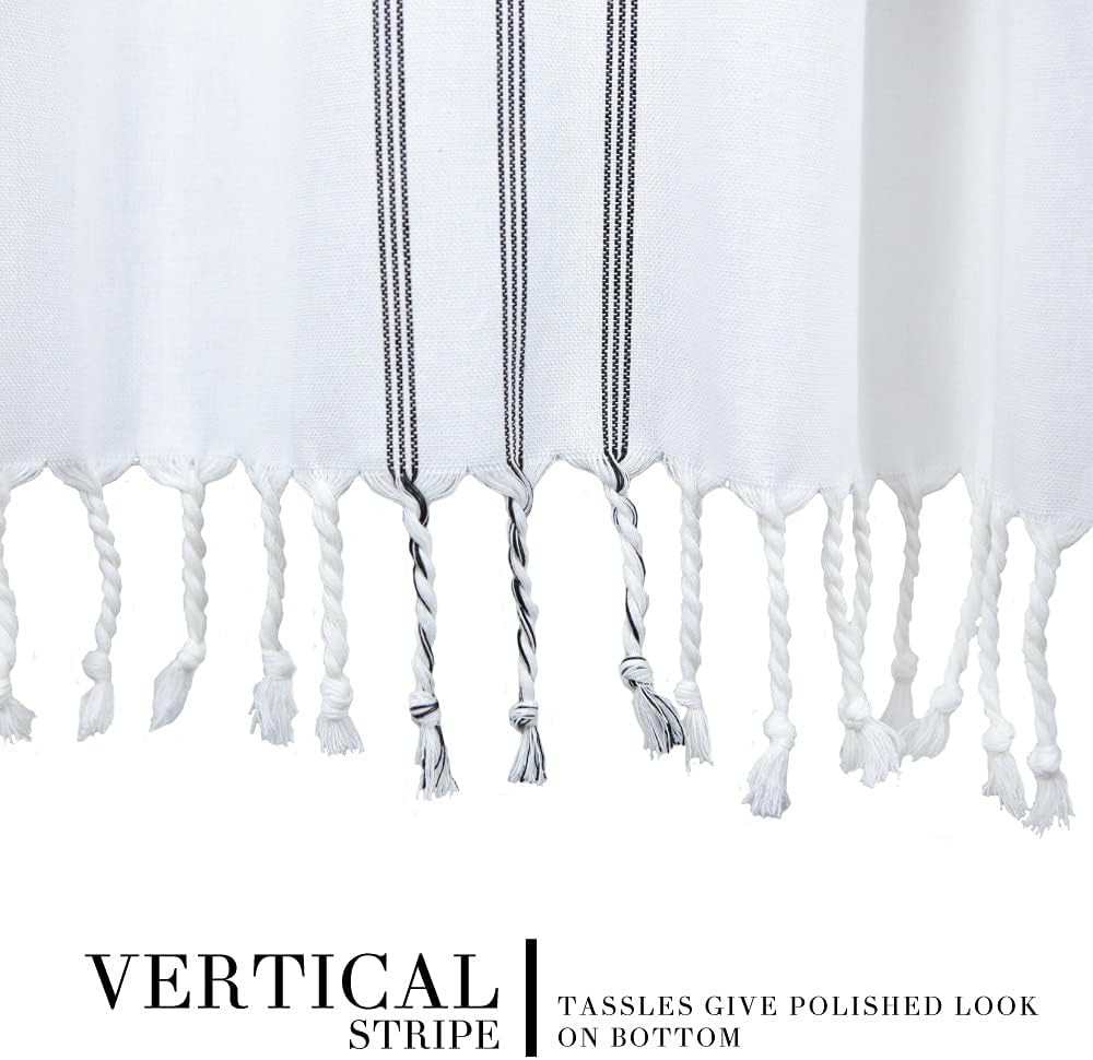 HALL & PERRY Modern Transitional White Stripe Shower Curtain with Tassels - Vert