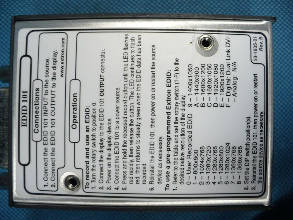 Extron EDID 101D DVI Emulator Minder Input Emulator EDID 101