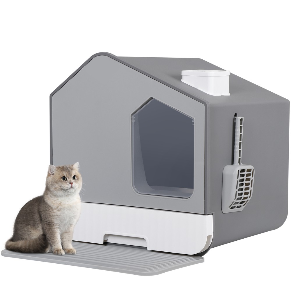 Anti-Splash Closed Cat Litter Box with Litter Scoop Front Exit Door Ventilate