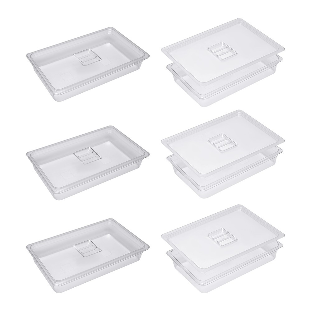 6 Pack Food Pans with Lids, 4'' Deep, Polycarbonate, Clear
