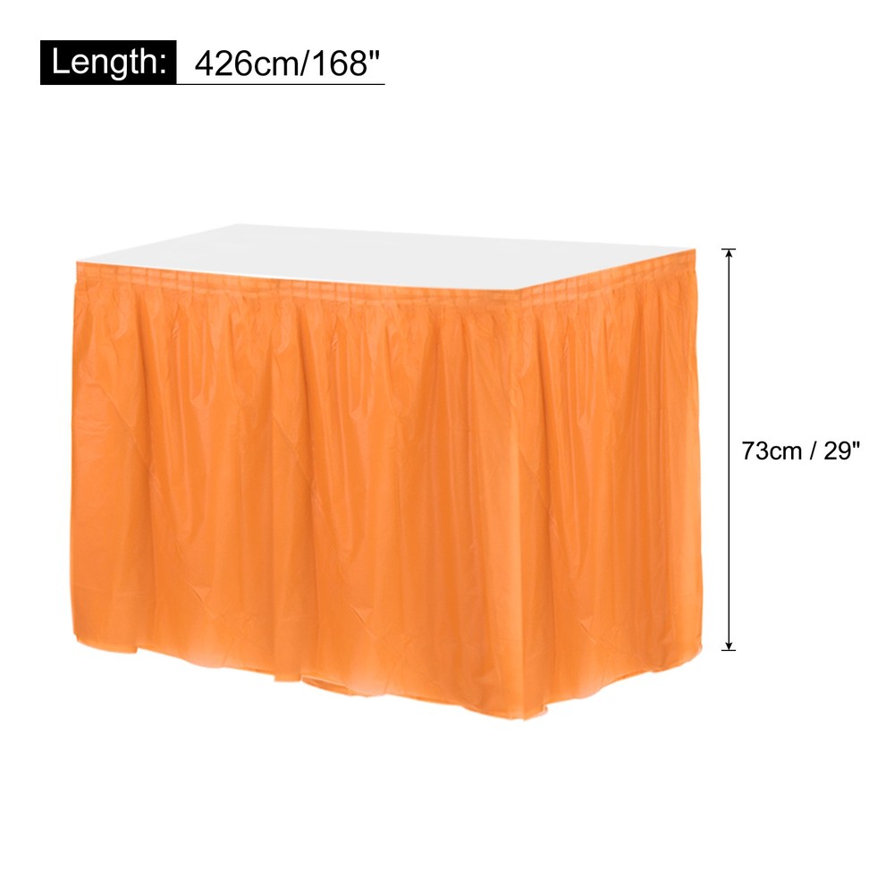 1 Pack Orange Plastic Table Skirts, 29 in x 14 Ft Table Skirts Rectangle