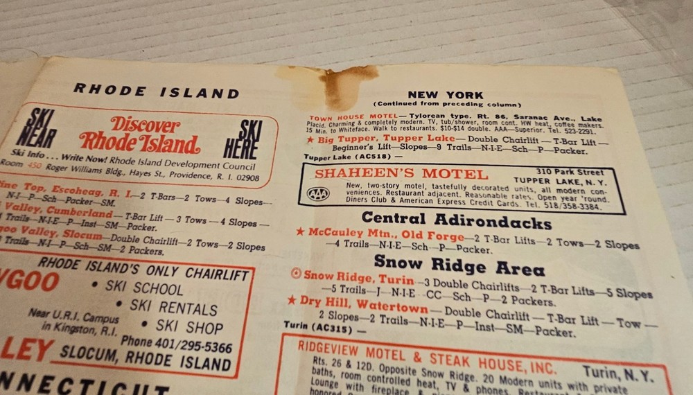 1969 EASTERN SKI MAP GUIDE. See Description For More.