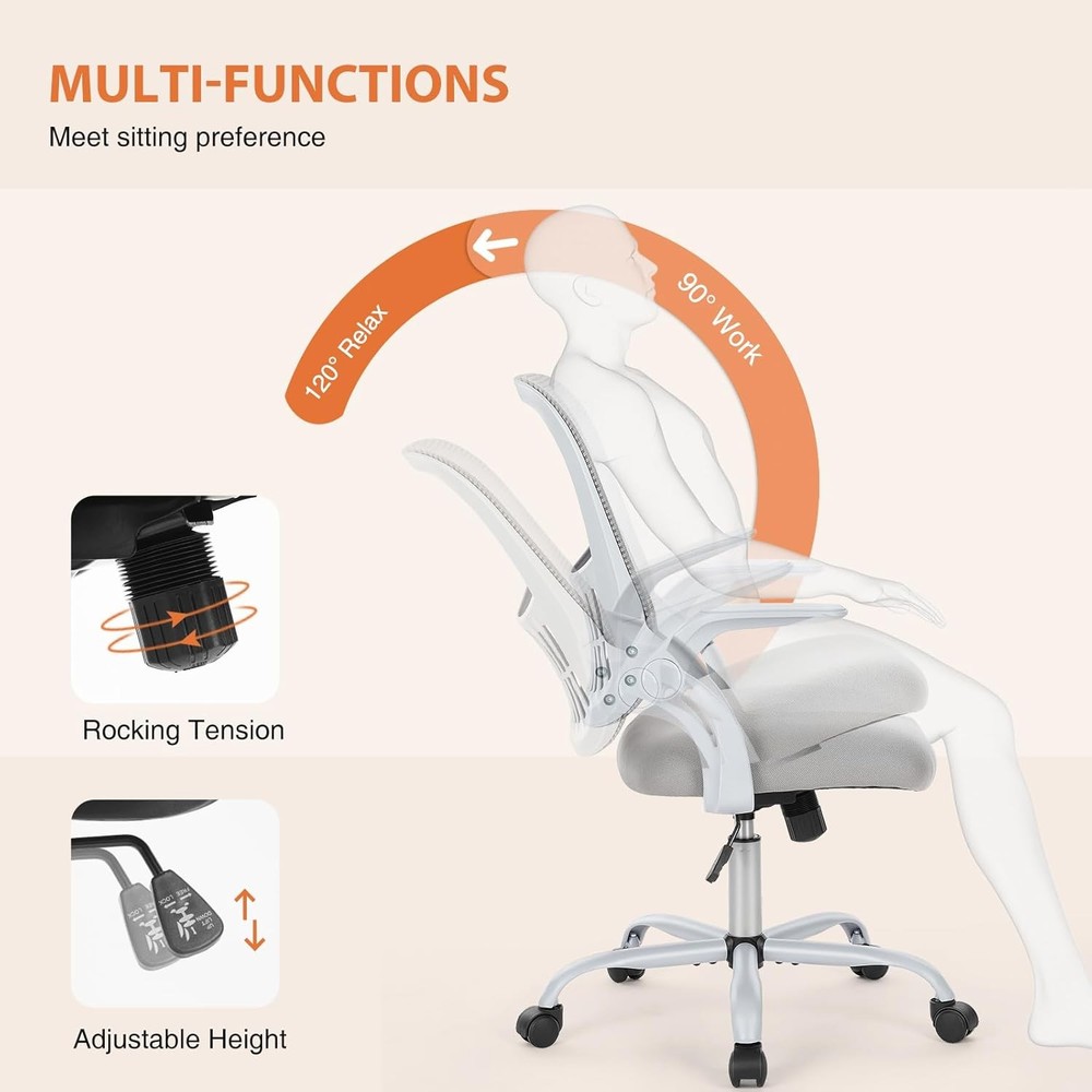 Office Computer Desk Chair, Ergonomic Mid-Back Mesh Rolling Gray