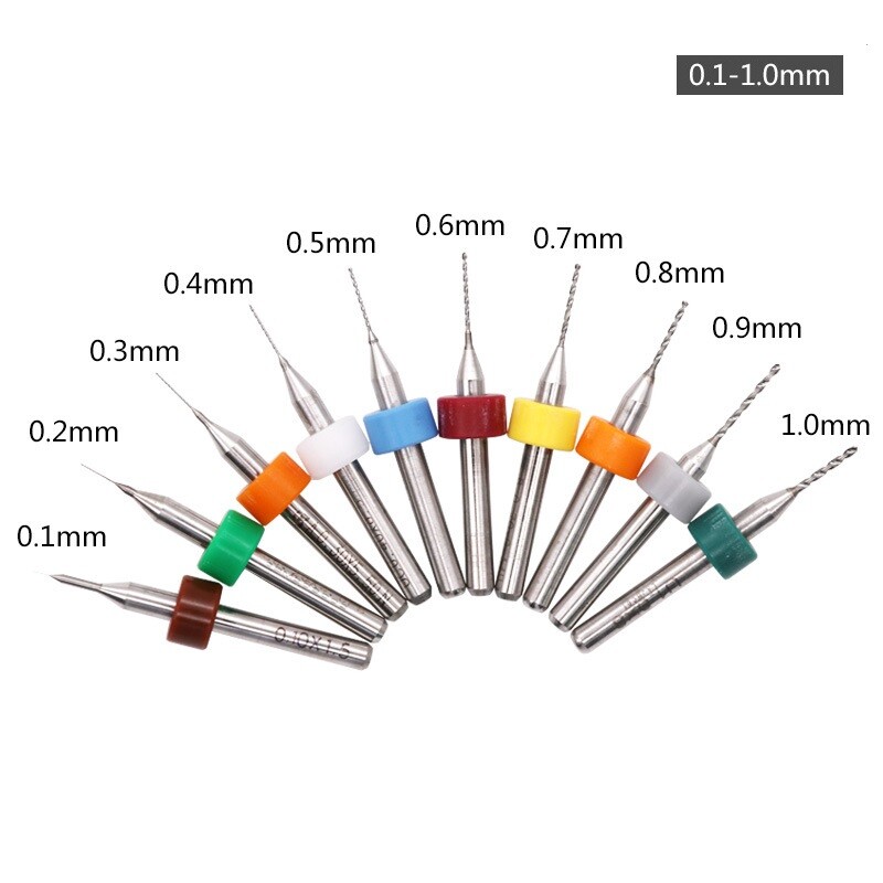 10Pcs 0.1-1mm PCB Print Circuit Board Carbide Micro Twist Drill Bits Set Tools