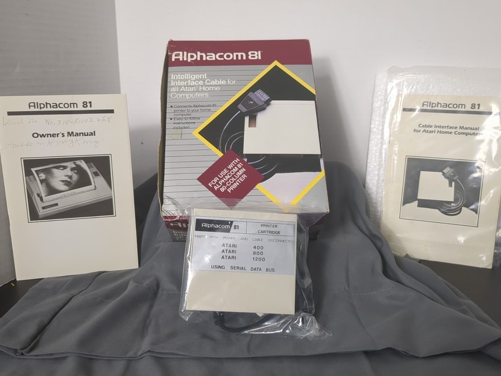 VINTAGE Alphacom 81 Dot Matrix Printer Cartridge Atari Interface Cable in boxes