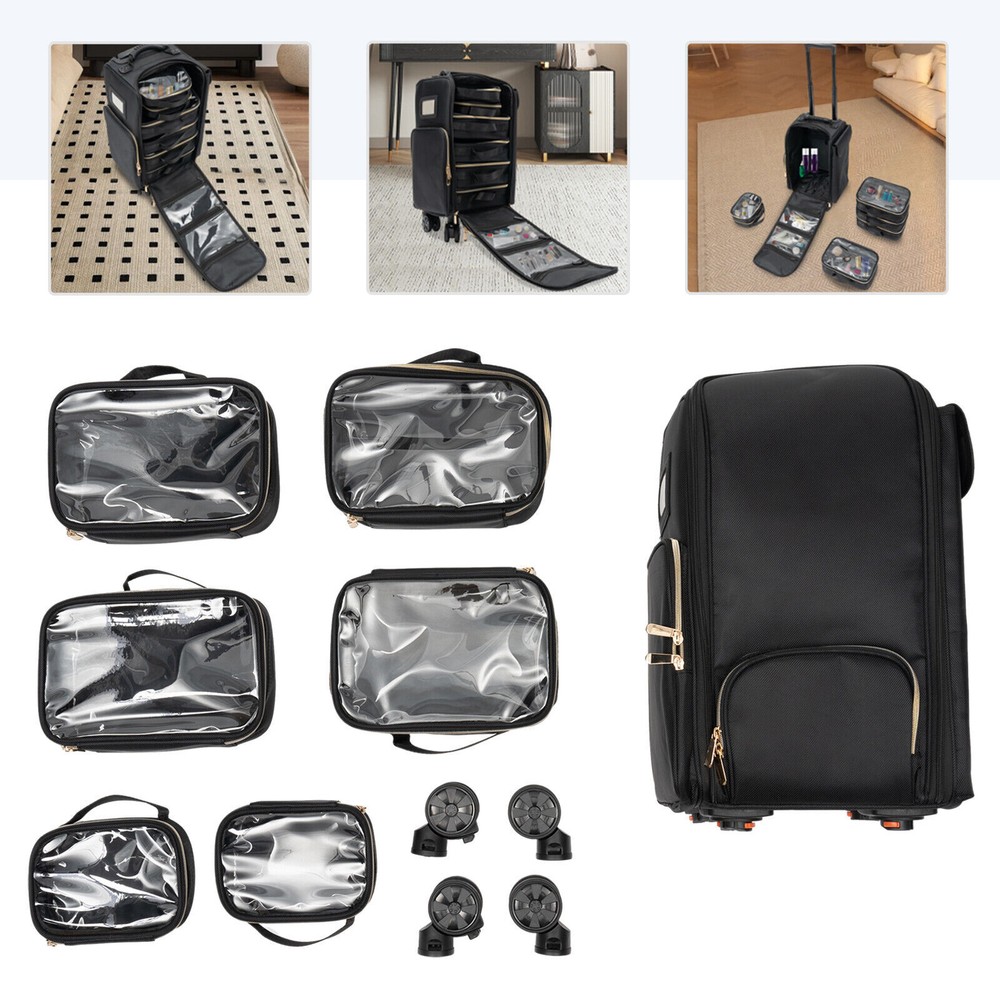 Professional Makeup Case Rolling Makeup Train Case Cosmetic Storage Organizer US