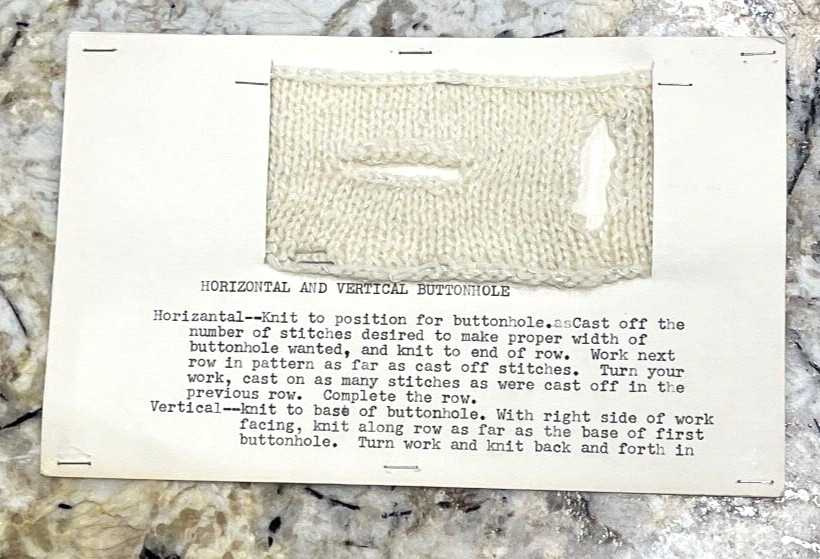 Vintage Handmade Sampler of Knitting Stitches Patterns Examples on Cards