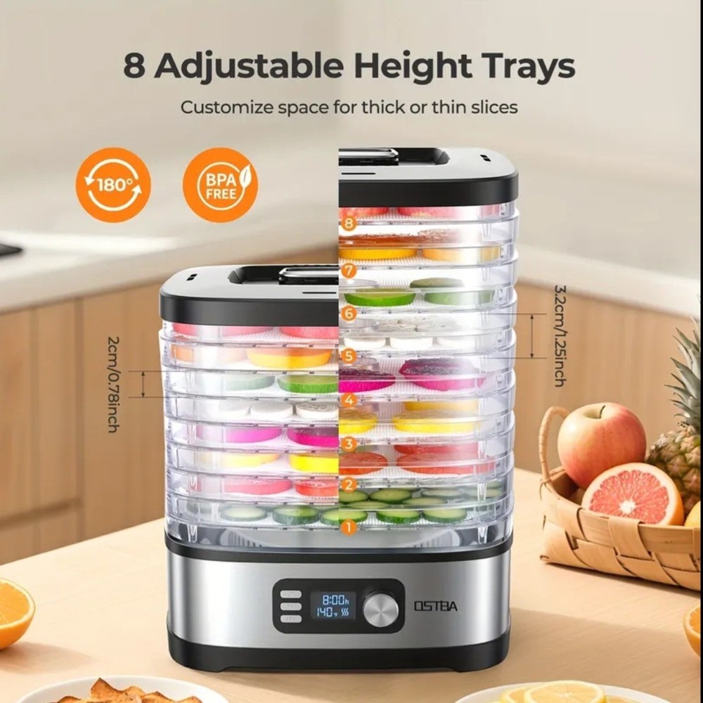 8-Tray Food Dehydrator, 72H Timer & Temp Control , Includes 8 Mesh Sheet