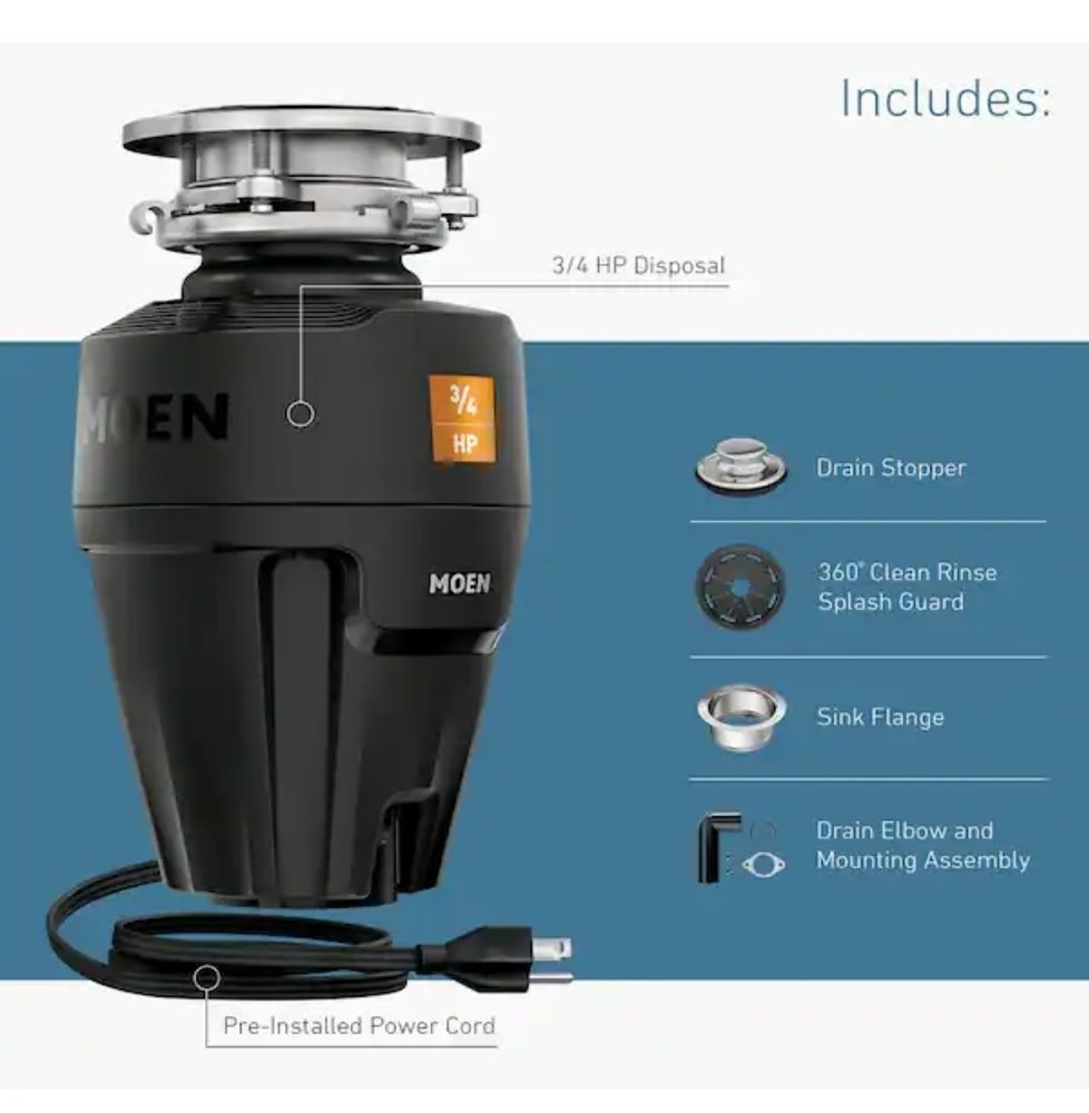 Moen Ex Series Host Series 3/4 Horsepower Improved Installation Garbage Disposal