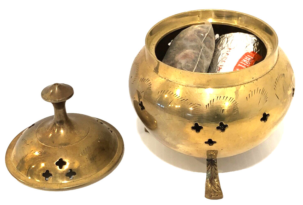 Vintage Heavy Brass Incense Holder Burner Etched Incensor