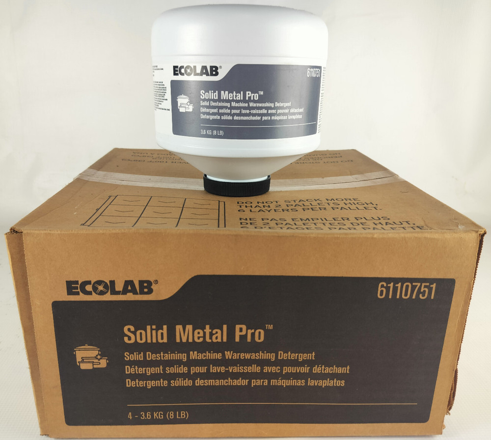 4x ECOLAB Solid Metal Pro 6110751 Solid Destaining Machine Warewashing Detergent
