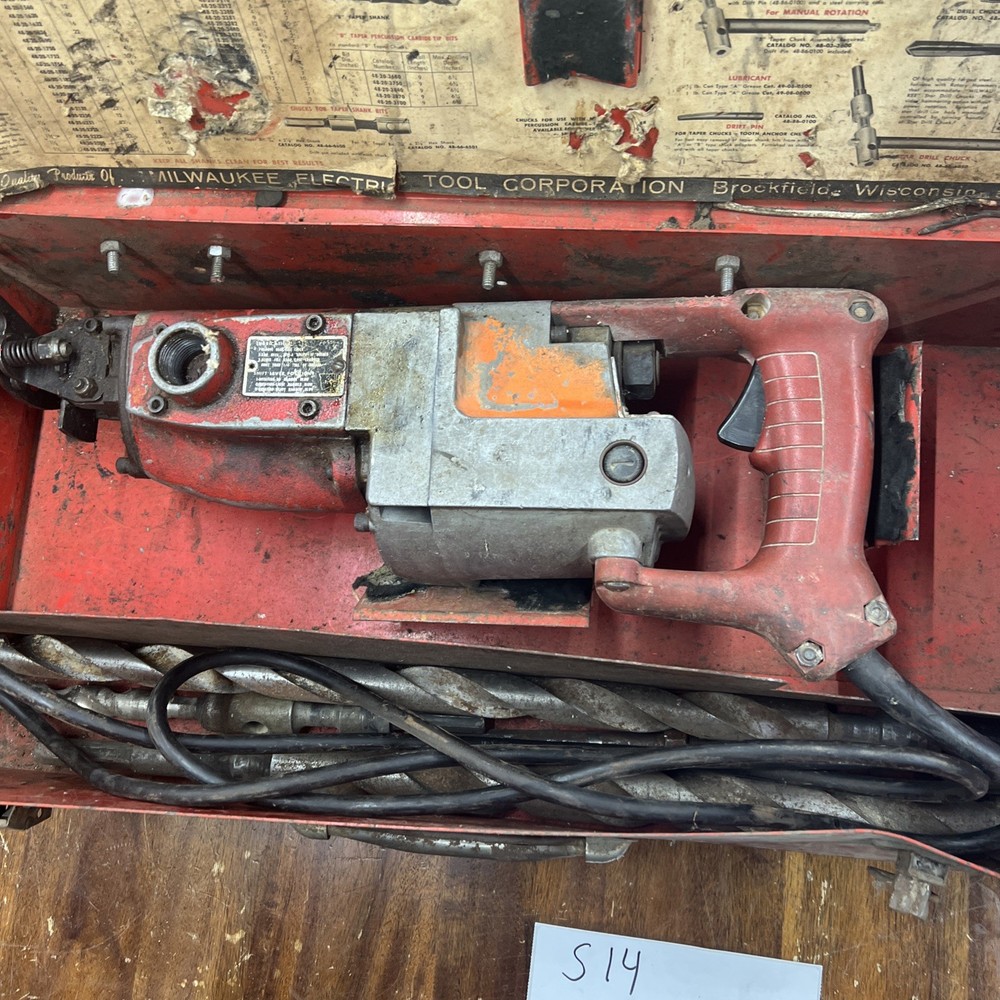 Vintage Milwaukee 5300 Heavy Duty Rotary Hammer Drill, Case & Bits