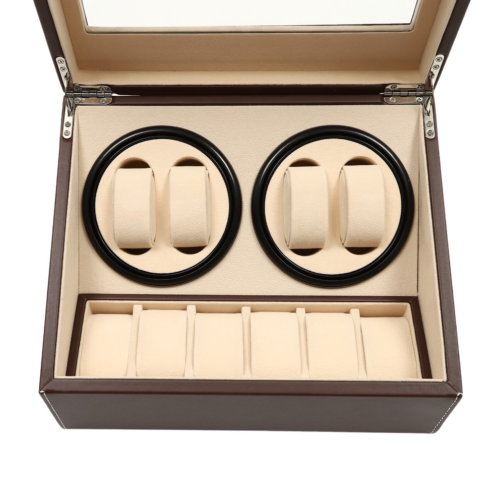 4+6 Automatic Watch Box Automatic Rotation Watch Display Storage Box Cage Brown