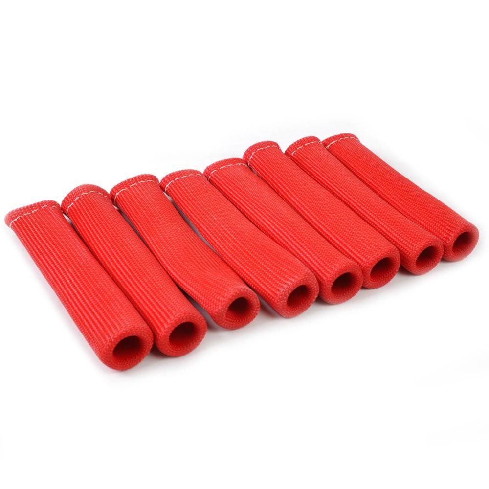 8PCS Red 1200° SPARK PLUG WIRE BOOTS HEAT SHIELD PROTECTOR SLEEVE for SBC BBC[