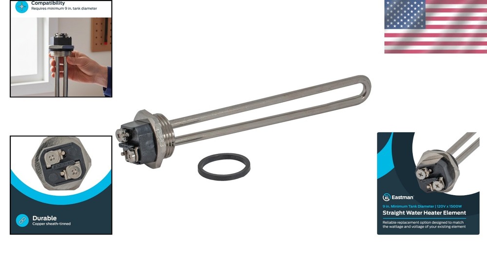 High Watt Density Electric Water Heating Element 120V x 1500W - Safe & Reliable