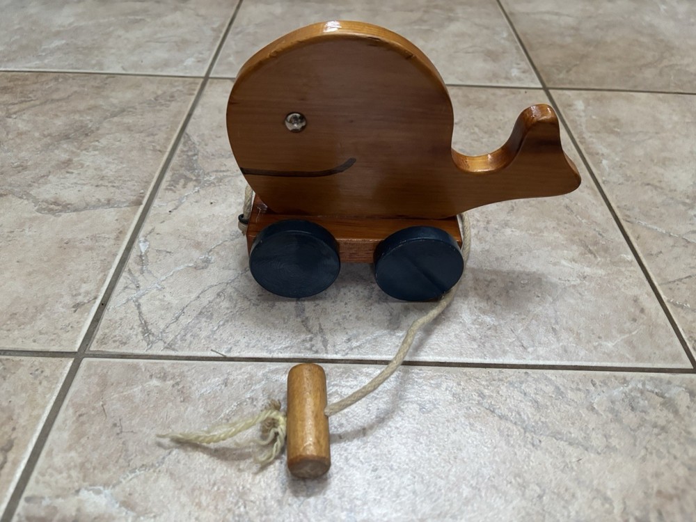 Hand Crafted on Cape Cod Wood Whale Pull Toy