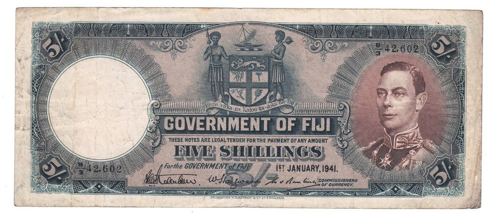 FIJI 5 Shillings 1941 P37d VF Banknote