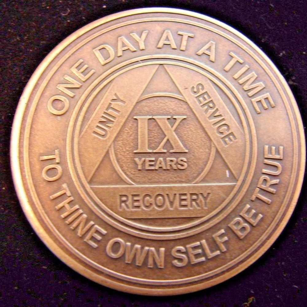 Alcoholics Anonymous AA 9 Year Bronze Medallion Token Chip Sobriety Sober