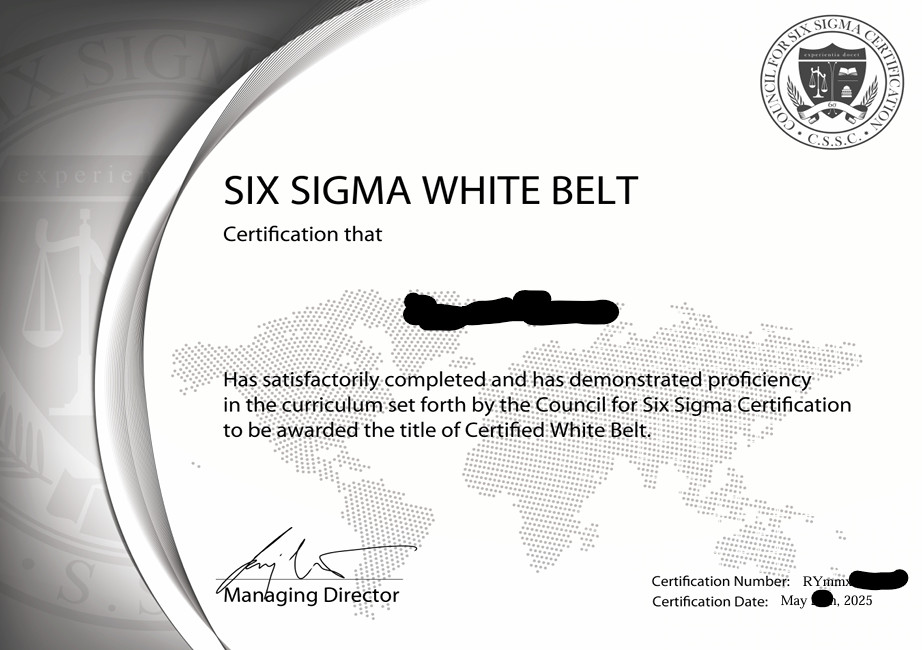 Help Complete Six Sigma White belt Certification from Six sigma council CSSc