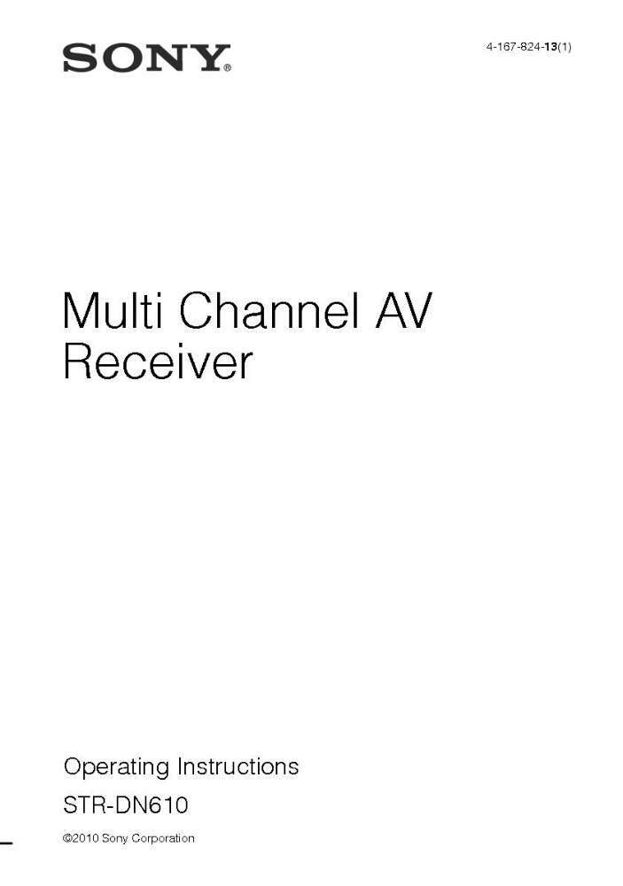 Sony STR-DN610 AV Receiver Owners Manual