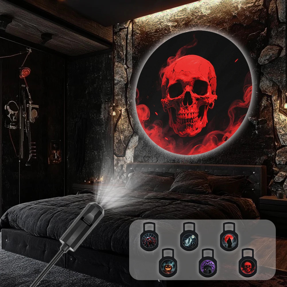 Halloween LED night light projector, you can change the pattern, skull, ghost, b