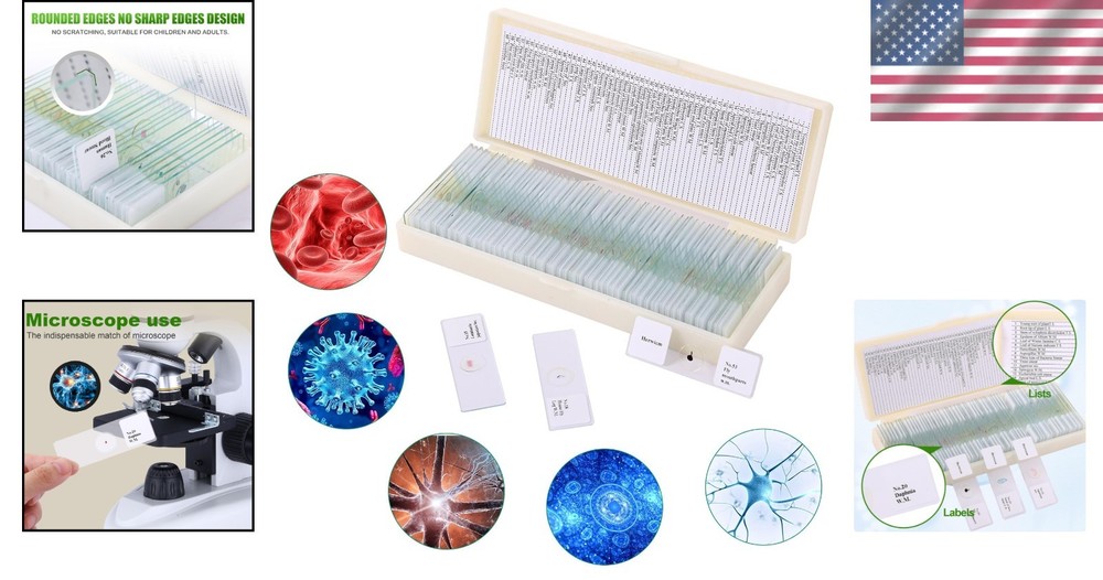 60-Piece Prepared Microscope Slide Set - Ideal for Biological Science Education