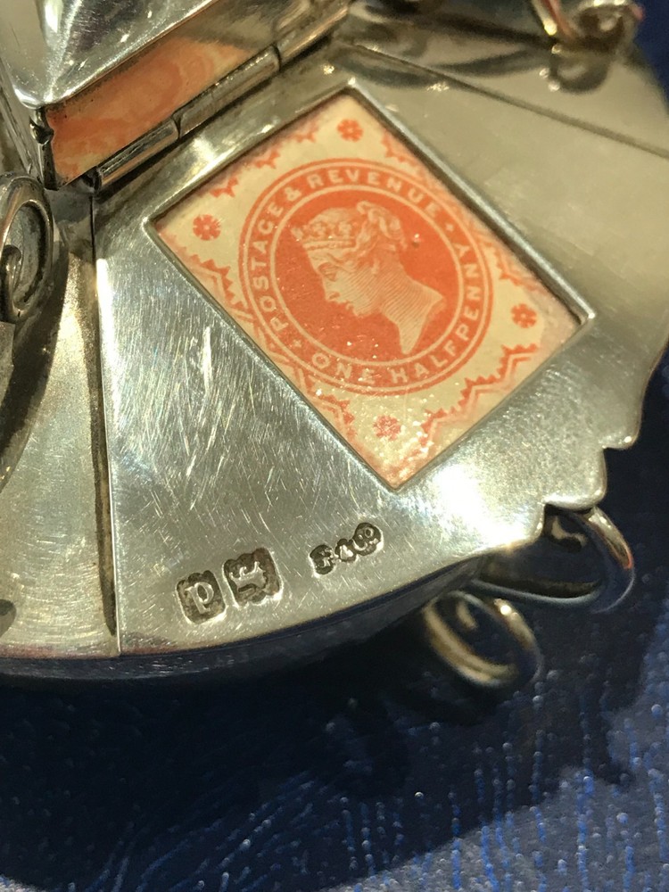 1899 SOLID SILVER STAMP BOX ROUND 3 COMPARTMENTS RARE EX SPINK "BLUE EYES"