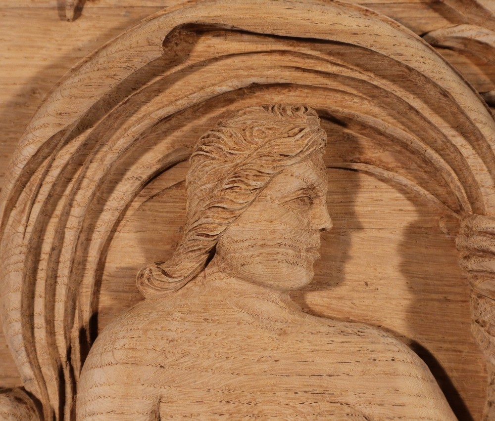 Large Vintage Highly Carved Panel Solid Oak After "The Tellus Panel" in Rome