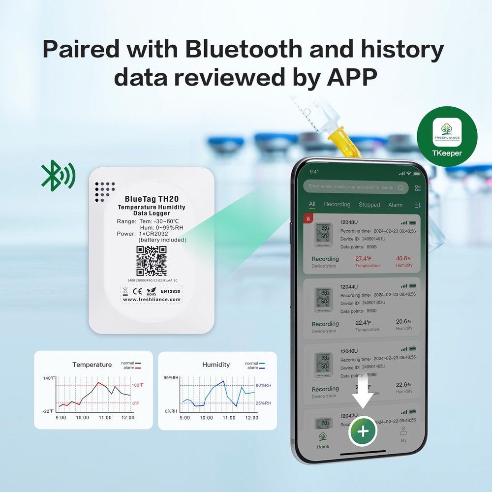 Freshliance Bluetooth Temperature Humidity Data Logger Recorder, 2 PACK