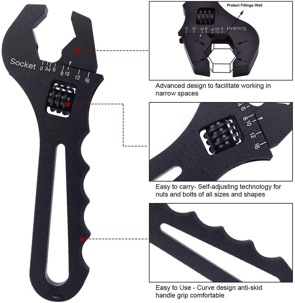 2PCS Adjustable Wrench Aluminum Tool Spanner for Hose End Fitting AN Thishill