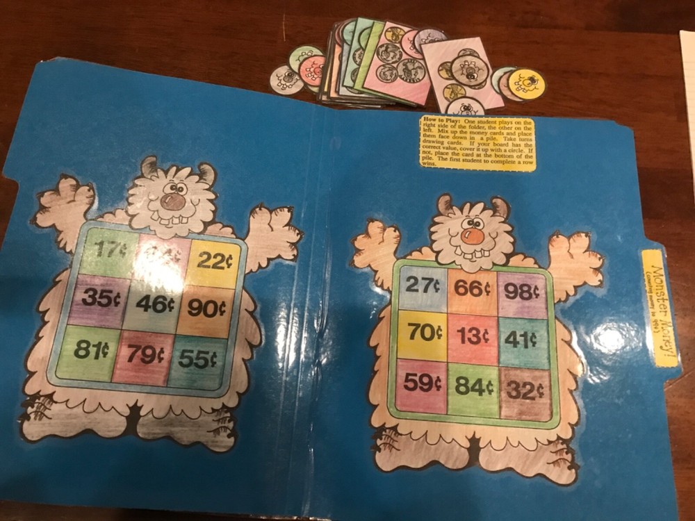 Monster Money! Counting Change 2nd grade loath file folder game